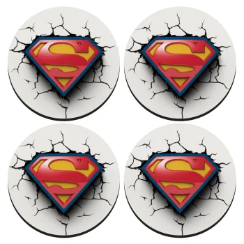 Superman cracked, SET of 4 round wooden coasters (9cm)