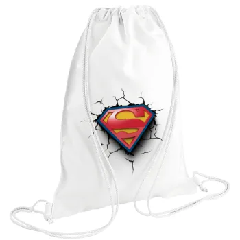 Superman cracked, Backpack pouch GYMBAG white (28x40cm)