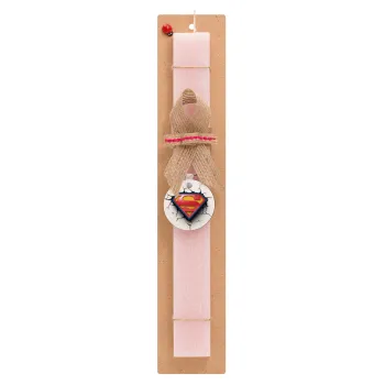 Superman cracked, Easter Set, wooden keychain & scented flat Easter candle (30cm) (PINK)