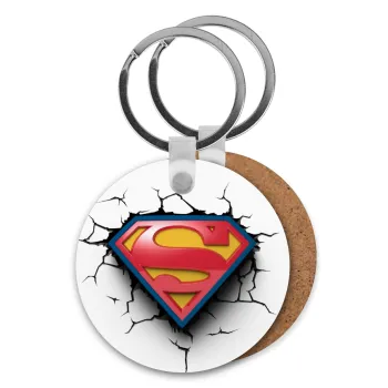 Superman cracked, Μπρελόκ Ξύλινο στρογγυλό MDF Φ5cm