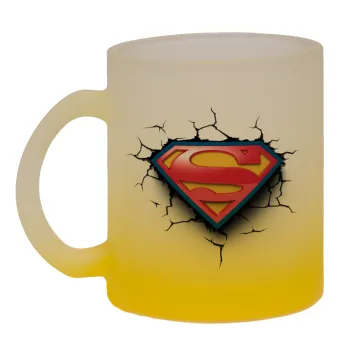 Superman cracked, Κούπα γυάλινη δίχρωμη με βάση το κίτρινο ματ, 330ml