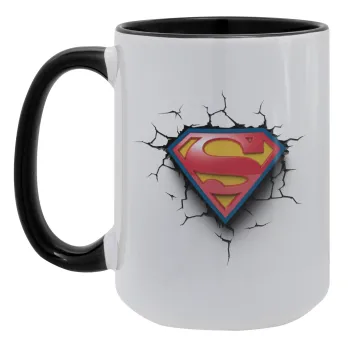Superman cracked, Κούπα Mega 15oz, κεραμική Μαύρη, 450ml