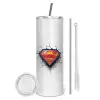 Tumbler stainless steel 600ml, with metal straw & cleaning brush