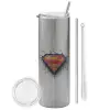 Tumbler stainless steel Silver 600ml, with metal straw & cleaning brush
