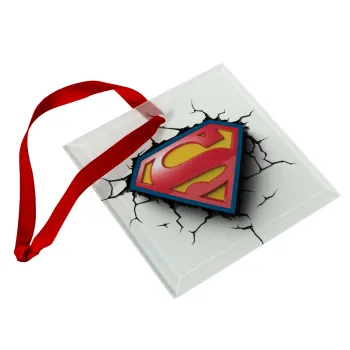 Superman cracked, Στολίδι Χριστουγεννιάτικο στολίδι γυάλινο τετράγωνο 9x9cm