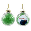 Transparent Christmas tree ball ornament with green filling 8cm