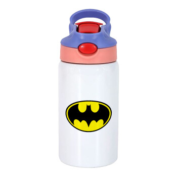 Batman, Children's hot water bottle, stainless steel, with safety straw, pink/purple (350ml)