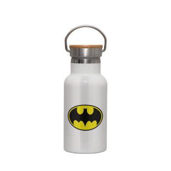 Batman, Metallic thermos (Stainless steel) White with wooden lid (bamboo), double-walled, 350ml