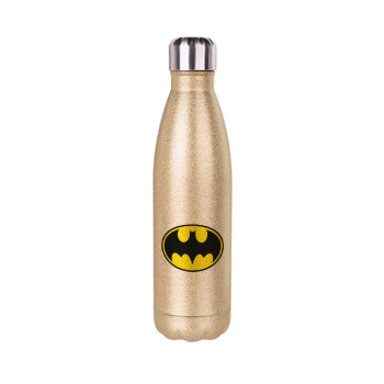 Batman, Μεταλλικό παγούρι θερμός Glitter χρυσό (Stainless steel), διπλού τοιχώματος, 500ml