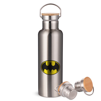 Batman, Stainless steel Silver with wooden lid (bamboo), double wall, 750ml