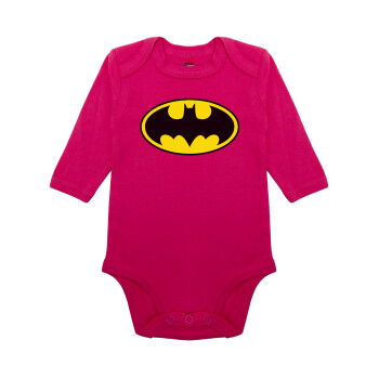 Batman, Μακρυμάνικο βρεφικό φορμάκι, 0-18 μηνών, ΡΟΖ, 100% Organic Cotton