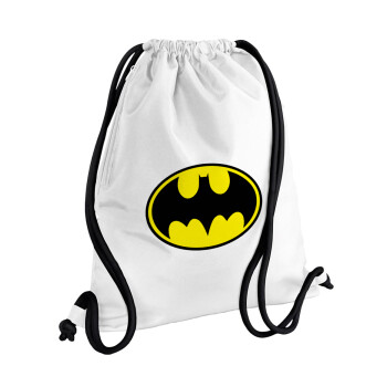 Batman, Backpack pouch GYMBAG white, with pocket (40x48cm) & thick cords