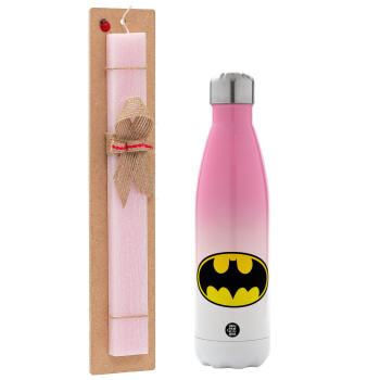 Batman, Πασχαλινό Σετ, Μεταλλικό παγούρι θερμός Ροζ/Λευκό (Stainless steel), διπλού τοιχώματος, 500ml & πασχαλινή λαμπάδα αρωματική πλακέ (30cm) (ΡΟΖ)
