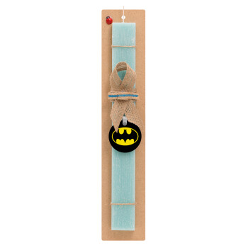 Batman, Easter Set, wooden keychain & aromatic flat Easter candle (30cm) (TURQUOISE)