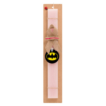 Batman, Πασχαλινό Σετ, ξύλινο μπρελόκ & πασχαλινή λαμπάδα αρωματική πλακέ (30cm) (ΡΟΖ)