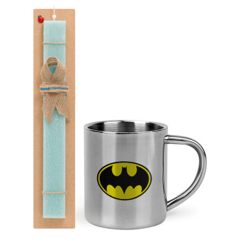 Batman, Easter Set, metallic thermal cup (300ml) & aromatic flat Easter candle (30cm) (TURQUOISE)