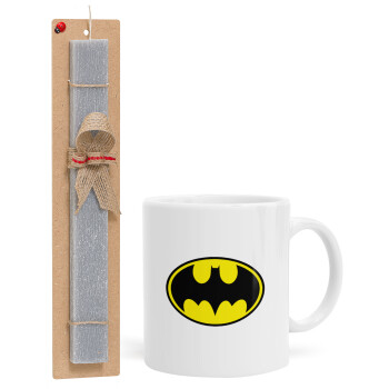 Batman, Πασχαλινό Σετ, Κούπα κεραμική (330ml) & πασχαλινή λαμπάδα αρωματική πλακέ (30cm) (ΓΚΡΙ)