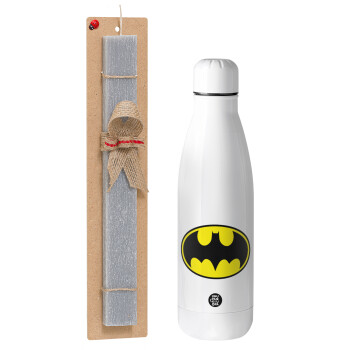 Batman, Πασχαλινό Σετ, μεταλλικό παγούρι Inox (700ml) & πασχαλινή λαμπάδα αρωματική πλακέ (30cm) (ΓΚΡΙ)