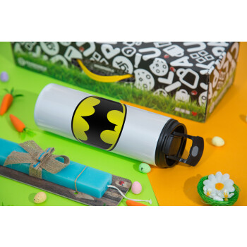 Batman, Easter candle,Travel Tumbler 2 Lids, with metal straw & cleaning brush & aromatic flat candle (30cm) (BLUE)