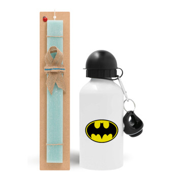 Batman, Easter Set, metallic aluminum water bottle (500ml) & scented flat candle (30cm) (TURQUOISE)