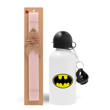Batman, Πασχαλινό Σετ, παγούρι μεταλλικό αλουμινίου (500ml) & πασχαλινή λαμπάδα αρωματική πλακέ (30cm) (ΡΟΖ)