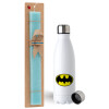 Easter Set, metallic stainless steel water bottle (750ml) & aromatic flat Easter candle (30cm) (TURQUOISE)