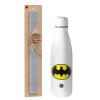 Easter Set, metallic stainless thermos bottle (500ml) & scented flat Easter candle (30cm) (GRAY)