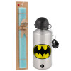 Easter Set, metallic silver aluminum water bottle (500ml) & scented flat Easter candle (30cm) (TURQUOISE)
