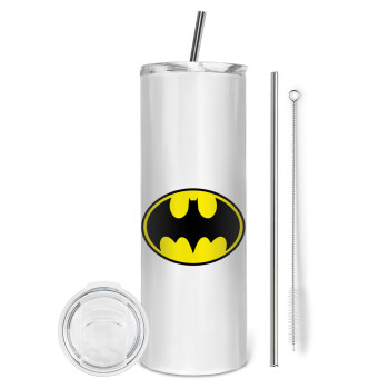 Batman, Eco friendly ποτήρι θερμό (tumbler) από ανοξείδωτο ατσάλι 600ml, με μεταλλικό καλαμάκι & βούρτσα καθαρισμού