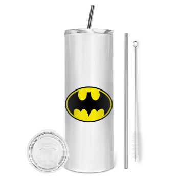 Batman, Tumbler ποτήρι θερμό από ανοξείδωτο ατσάλι 600ml, με μεταλλικό καλαμάκι & βούρτσα καθαρισμού