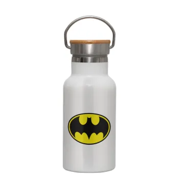 Batman, Metallic thermos (Stainless steel) White with wooden lid (bamboo), double-walled, 350ml
