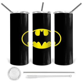 Batman, Tumbler ποτήρι θερμό από ανοξείδωτο ατσάλι 600ml, με μεταλλικό καλαμάκι & βούρτσα καθαρισμού