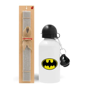 Batman, Easter Set, metallic aluminum water bottle (500ml) & aromatic flat Easter candle (30cm) (GRAY)