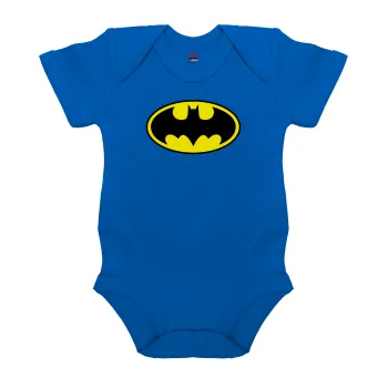 Batman, Βρεφικό φορμάκι μωρού, Μπλε Κοβαλτίου, 100% Organic Cotton, κοντομάνικο