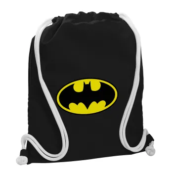 Batman, Τσάντα πλάτης πουγκί GYMBAG Μαύρη, με τσέπη (40x48cm) & χονδρά λευκά κορδόνια