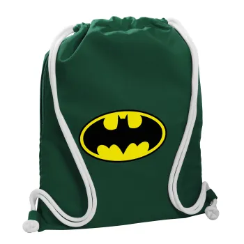 Batman, Τσάντα πλάτης πουγκί GYMBAG BOTTLE GREEN, με τσέπη (40x48cm) & χονδρά λευκά κορδόνια