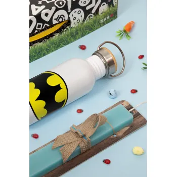 Batman, Πασχαλινή Λαμπάδα με παγούρι μεταλλικό (620ml, stainless steel) & κερί αρωματικό πλακέ (30cm) (ΤΙΡΚΟΥΑΖ)