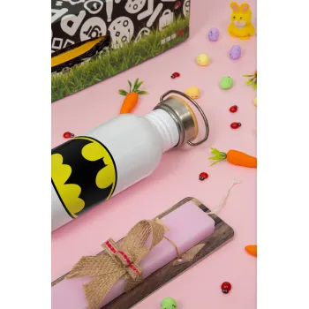 Batman, Πασχαλινή Λαμπάδα με παγούρι μεταλλικό (620ml, stainless steel) & κερί αρωματικό πλακέ (30cm) (ΡΟΖ)