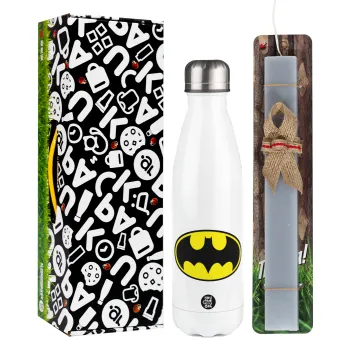 Batman, Easter candle, metallic white thermos bottle (500ml) & aromatic flat candle (30cm) (GRAY)