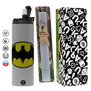 Batman, Easter candle with Grey Tumbler Thermo 600ml & aromatic flat candle (30cm) (GREY)