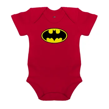 Batman, Βρεφικό φορμάκι μωρού, ΚΟΚΚΙΝΟ, 100% Organic Cotton, κοντομάνικο