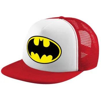 Batman, Adult Soft Trucker Hat with Red/White Mesh (POLYESTER, ADULT, UNISEX, ONE SIZE)