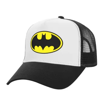 Batman, Adult Structured Trucker Hat, with Mesh, WHITE/BLACK (100% COTTON, ADULT, UNISEX, ONE SIZE)