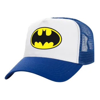 Batman, Adult Structured Trucker Hat, with Mesh, WHITE/BLUE (100% COTTON, ADULT, UNISEX, ONE SIZE)