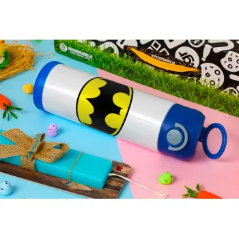 Batman, Easter candle, Childrens hot water bottle, stainless steel, with safety straw, BLUE (500ml)