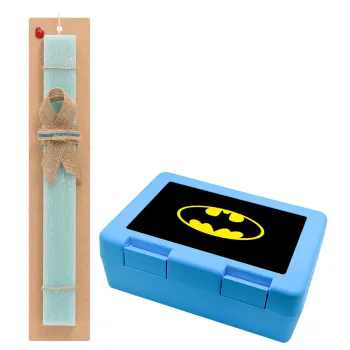 Batman, Easter Set, children's snack container BLUE & Easter aromatic flat candle (30cm) (TURQUOISE)