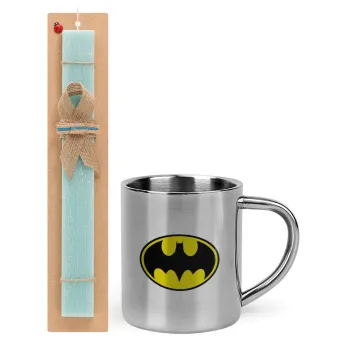 Batman, Easter Set, metallic thermal cup (300ml) & aromatic flat Easter candle (30cm) (TURQUOISE)