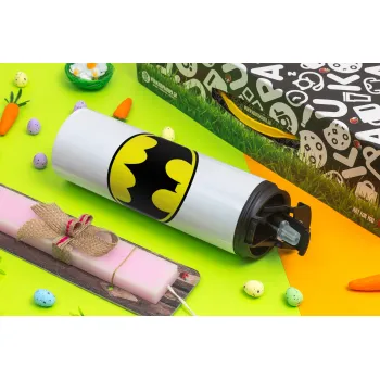 Batman, Easter candle,Travel Tumbler 2 Lids, with metal straw & cleaning brush & aromatic flat candle (30cm) (PINK)