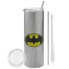 Tumbler stainless steel Silver 600ml, with metal straw & cleaning brush