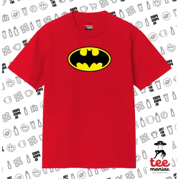 Batman, Κλασικό T-Shirt, διπλής ραφής, χωρίς πλευρικές ραφές ΚΟΚΚΙΝΟ από 100% βαμβάκι. Vegan & OEKO-TEX πιστοποιημένο.